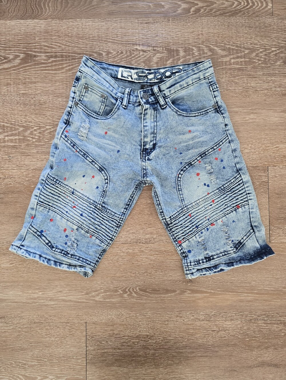 Rock Revival Light Wash Denim Kids Shorts with Paint Splatter
